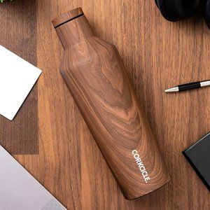 Corkcicle 16 oz Canteen Insulated Stainless Steel Tumbler Walnut Wood Co…